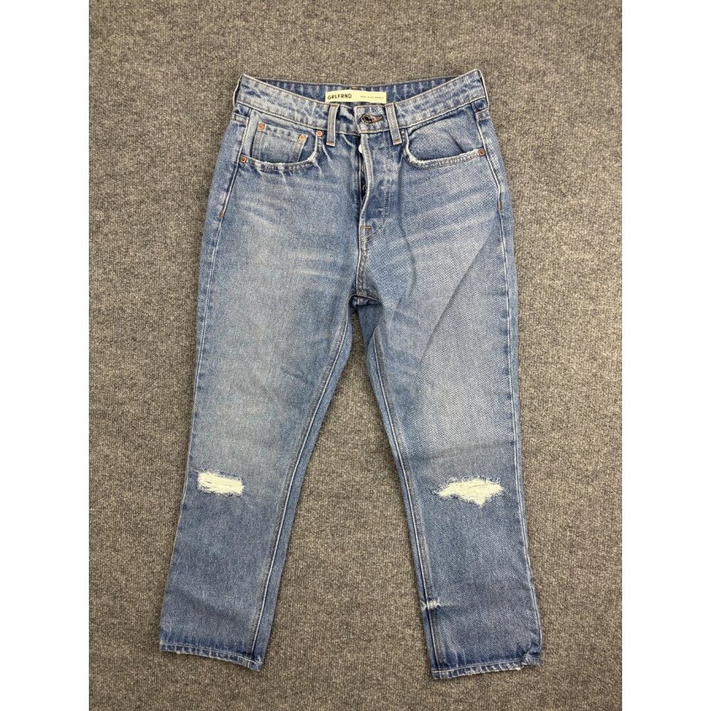 GRLFRND Jeans Womens 25 High Rise Straight‎ Crop Distressed Petite Made USA